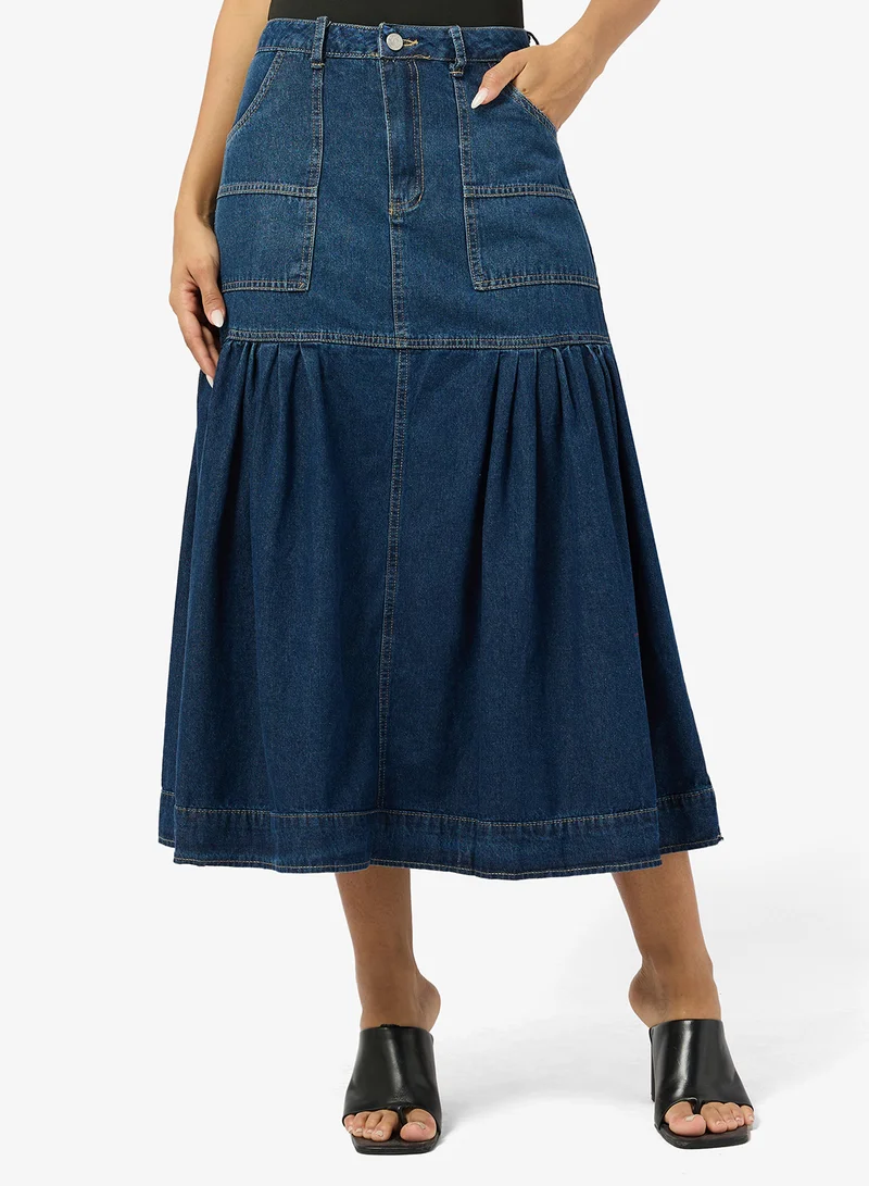 جينجر Denim Flared Midi Skirt